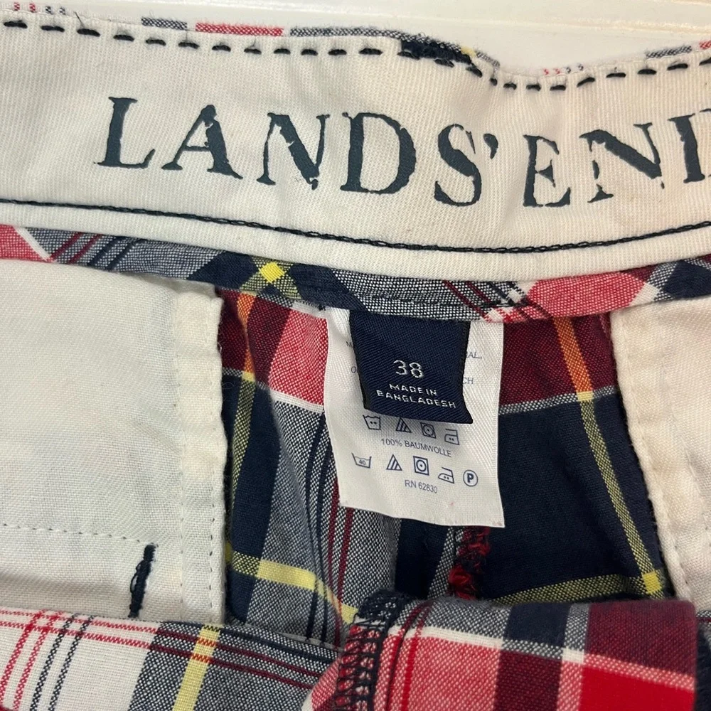 Lands’ End Men’s Plaid Shorts Size 38 Preppy Coastal‎ Madras Style 8” inseam